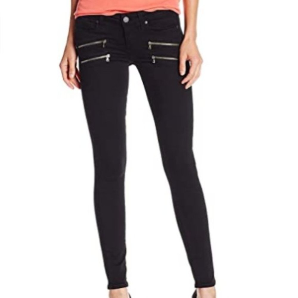 PAIGE Edgemont Ultra Skinny Moto Jeans in Black Shadow, Size 25